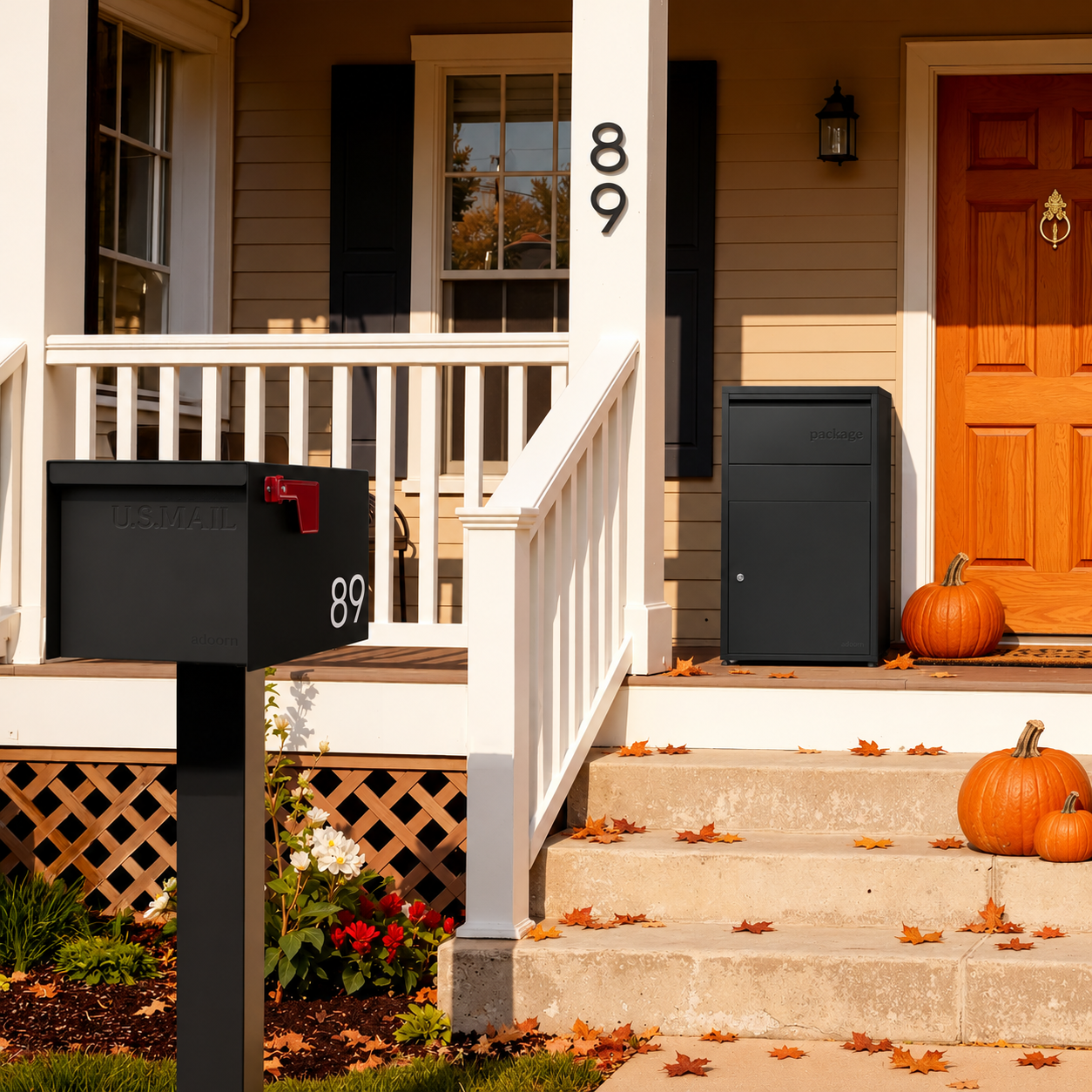 Modern Mail + Package Bundle in a Halloween front porch setting