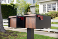 Two Adoorn mailboxes mounted side by side on a single Dual Mounting Post, square to the street