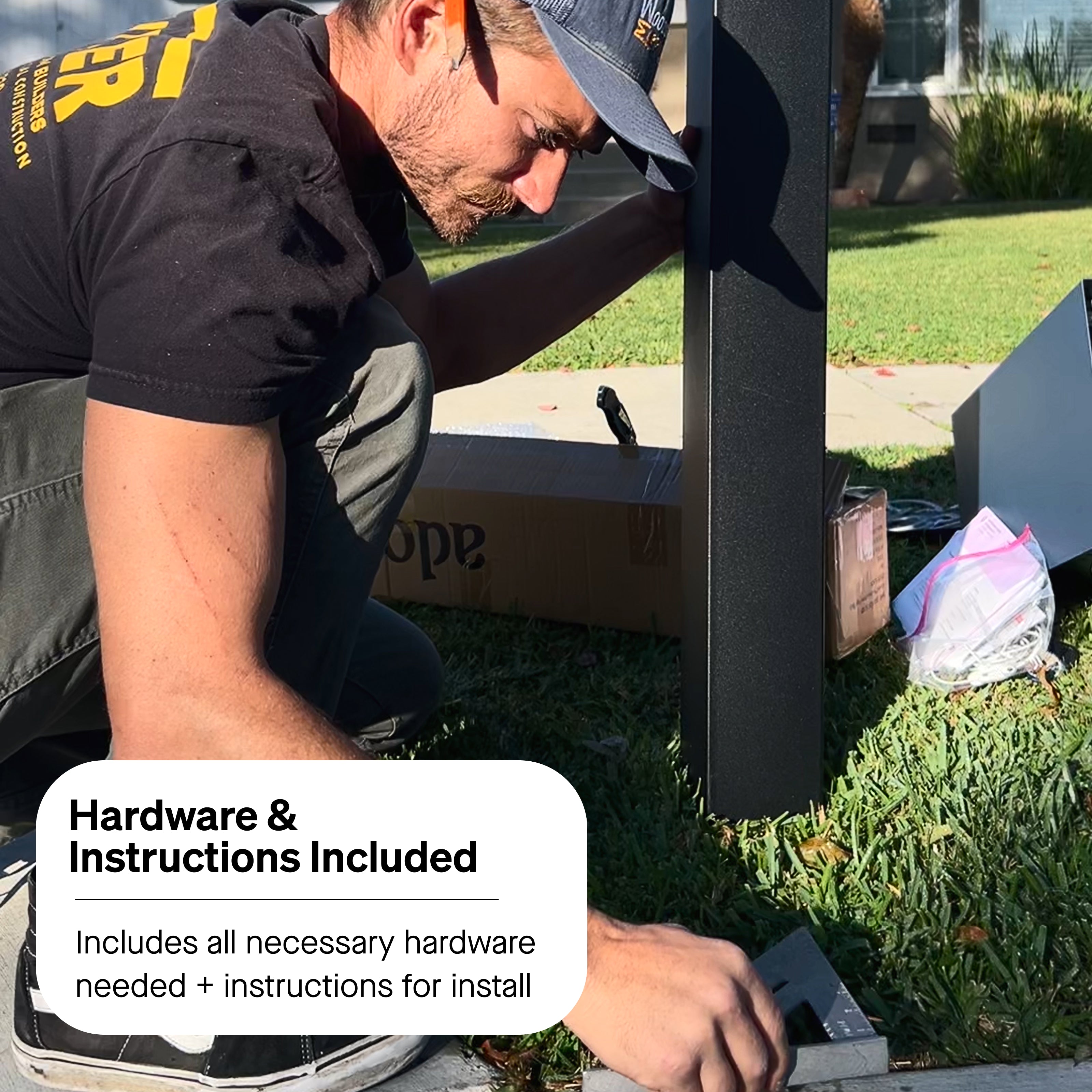 Adoorn In-Ground Post hardware and instructions included