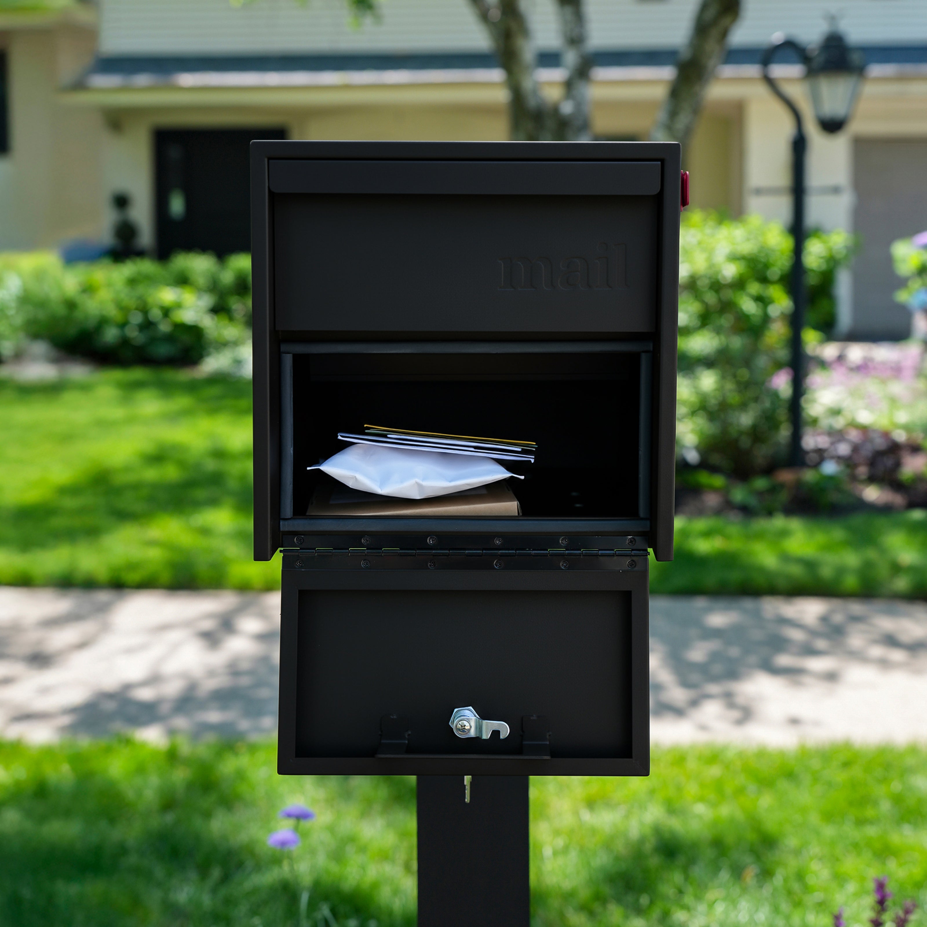 Adoorn Locking Post Mount Mailbox lifestyle close-up with maintenance