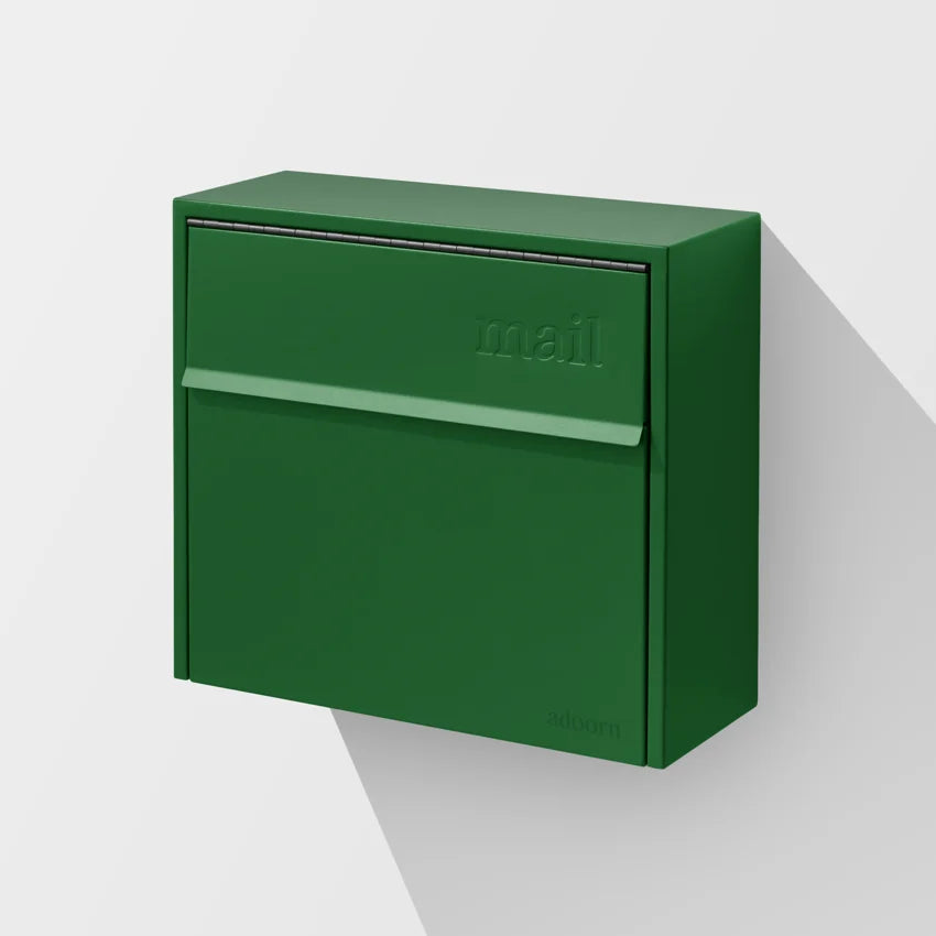 Forest Green locking wall mount mailbox, official Adoorn product photo.